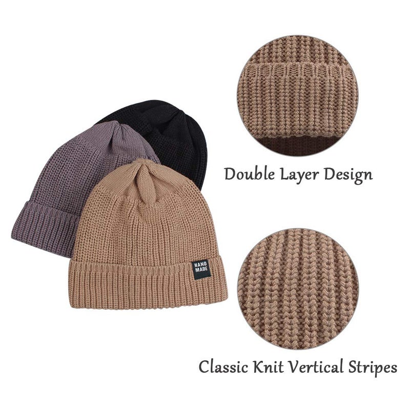 JANGANNSA Simple Knitted Baby Beanie Hip-Hop Boys Winter Hat Toddler Kids Bonnet for Girls 0-5Y (Black+Khaki+Gray, S) - Image 5